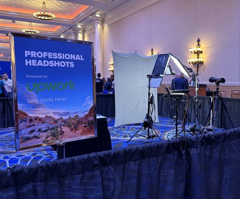conference-headshot-booth-las-vegas-portable-studio-setup Portable conference headshot booth setup at Las Vegas trade show event